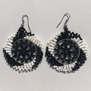 Black & White Spiral Beaded Earrings
